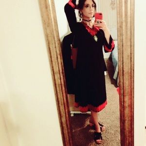 Vintage 1960’s 1970’s Red and Black Embroidered Midi Dress small/medium